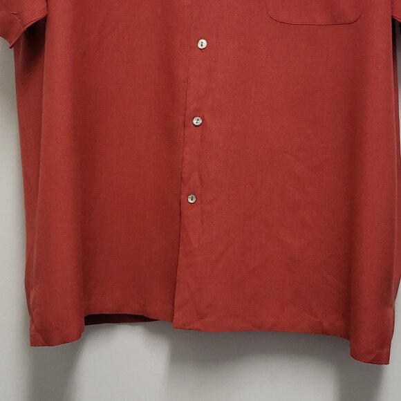 Vintage Alfani Shirt Silk Mens XXL Button Up Short Sleeve Ripstop Rust - Picture 3 of 13